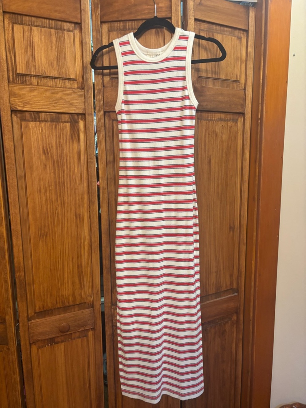 Universal Thread Red, White & Navy Striped Ribbed Tank Maxi Dress